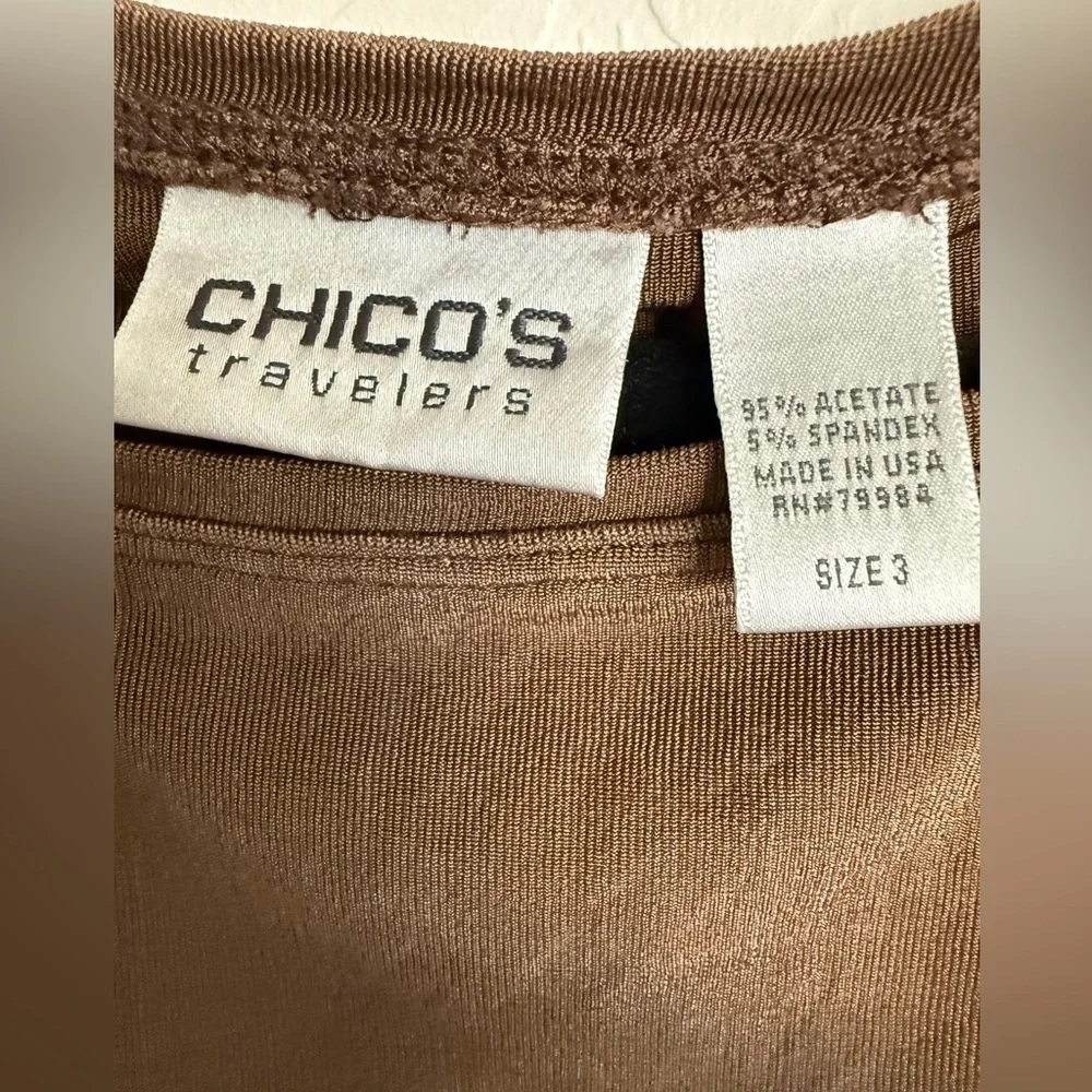 CHICO’S Vtg Travelers Brown Slinky Sleeveless Top with Stretch - Size 3 (XL) - Picture 4 of 5